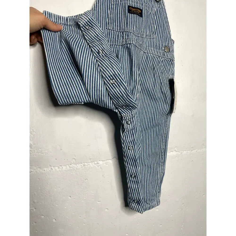 NEW Vintage Oshkosh B'Gosh Boys Blue Striped Overalls Vestbak 18 Months